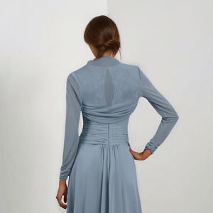 TEENYEE Mantella da Sposa Moderna di Design con Collo Plissettato in Rete, Cape da Sera a Maniche Lunghe, Giacca Bolero da Sposa - Product Image 6