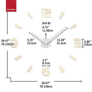 Horloge murale analogique à quartz DIY grand format, miroir doré, 120 cm, silencieuse, sans cadre, autocollante, design moderne pour mariage - Product Image 3
