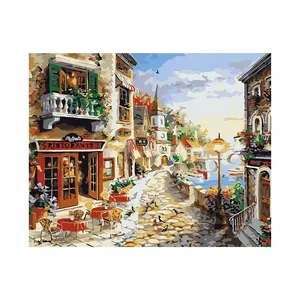 The Best-selling Riverside Street City Shops Small Building Diy By Digital Painting Painting On Canvas