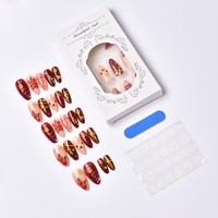 24 Pièces de Faux Ongles à Presser Style Français Forme Amande, Motifs 3D Fleur, Flocons de Neige Plaqué Or, Nœuds Papillon, Diamants, Matériau PMMA