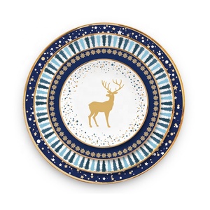 Assiettes en porcelaine bleu foncé de haute qualité pour Noël, vaisselle en céramique pour la cuisine - Product Image 6