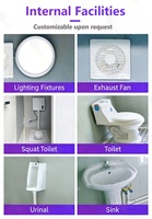 Cabine de toilettes portable pour chantier, WC mobile préfabriqué, toilettes extérieures durables en plastique avec réservoir d'eau pour les travailleurs