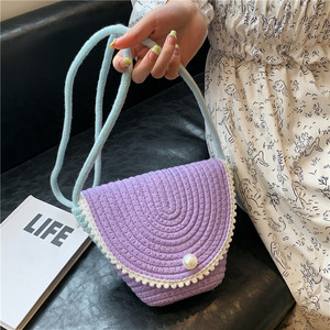 Sac seau pour femme en coton et lin, color-block, orné de perles, sac de paille d'été pour tenues quotidiennes, type couvre-épaule - Product Image 3