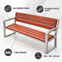 Banc de jardin extérieur en acier inoxydable avec dossier pour parc, patio, cour, hôtel, école, restaurant, villa