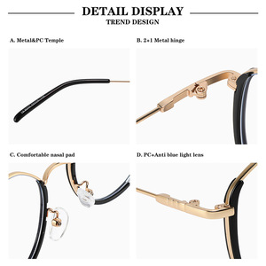Monture de lunettes ronde en métal élégante pour femmes, protection anti-lumière bleue, lunettes optiques à monture complète 6210 - Product Image 3