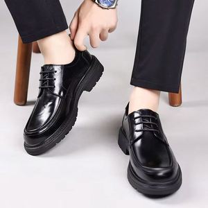Chaussures Homme Légères 2025 – Nouveauté Automne – Chaussures Décontractées en Cuir à Semelle Épaisse Rehaussante Noires pour Hommes - Product Image 4
