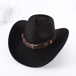 도매 서양 카우보이 스웨이드 탑 모자 실버 황소 머리 장식 성인 야외 여행 캐주얼 모자 - Product Image 3