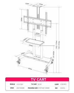 Hot Product Lockable And Movable TV Trolley Stand For 55''-90'' Inches Mobile TV Cart