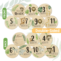 Safari Animaux Nouveau-né Cartes Milestone en bois Cadeau de douche de bébé Disques en bois mensuels Hello World Milestone Grossesse