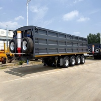 Semi-remorque benne latérale 4 essieux 100 tonnes pour le transport de charbon et de pierres, avec vérin hydraulique, remorque benne tractée pour le transport de marchandises en acier