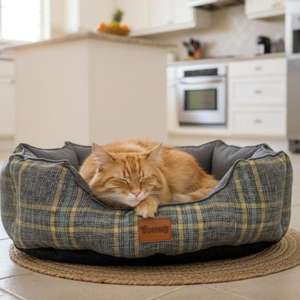 Cuccia per Animali Domestici Harmony in Tessuto di Lino a Quadretti, Letto per Cani e Gatti, 3 Colori, Comodo Tappetino per Tutte le Stagioni - Product Image 4