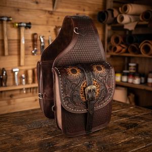 Sacoche de selle en cuir véritable faite à la main, personnalisée pour l'équitation western et la moto, avec logo sur mesure et accessoires en acier inoxydable - Product Image 2