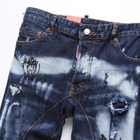 Jeans pour hommes à ourlet retraitable, détails de bordure, coupe décontractée, vente en gros