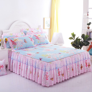 Wholesale Double Lace <strong>Bed</strong> Skirt Set Pillowcase Cheap Vendors <strong>Bed</strong> Skirts <strong>Cover</strong> for <strong>Bed</strong> Bedding Set - Product Image 2