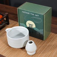Coffret Classique Blanc pour Matcha – Bol Japonais à Matcha avec Fentes en Maille (2 pièces) et Kit Simple d'Outils pour Matcha