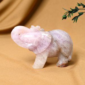 Vente chaude Statue d'animal en pierre précieuse naturelle Sculpture d'éléphant en quartz <span class=keywords><strong>rose</strong></span> pour la décoration de la maison - Product Image 3