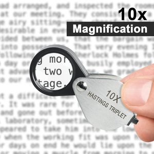 Loupe de bijoutier 10X Hasting, format poche, portable, triple lentille, corps en acier inoxydable, design pliable - Product Image 2