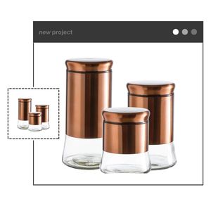 ขวดโหลแก้วบรรจุ3ถังพร้อมฝาสแตนเลสสีบรอนซ์ถังแก้วกลมที่เก็บของในครัว - Product Image 5