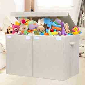 26"x17" X17" <b>Large</b> Toy Storage Box with Lid, Sturdy Toys Storage Chest <b>Bin</b> Organizer Basket with Dividers for Kids - Product Image 2