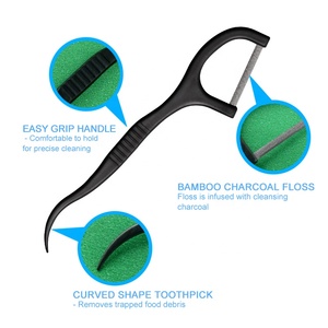 Haute qualité zéro déchet charbon de bambou <span class=keywords><strong>fil</strong></span> <span class=keywords><strong>dentaire</strong></span> Pick Flosser taille de voyage avec récipient en plastique - Product Image 4