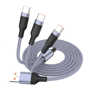 כבל טעינה ונתונים 3 ב-1 מסוג USB A ל-3 Type C, כבל נתונים קלוע, טעינה חכמה QC מקסימום 40W לטאבלט ולטלפון נייד - Product Image 1