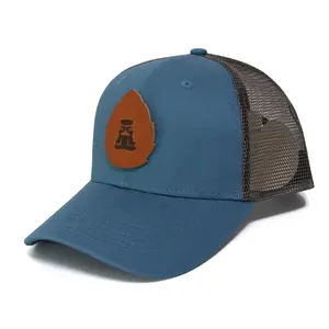 Großhandel Custom 6 Panel Trucker Caps Mesh Hüte Strukturierte Krone Leder Patch Logo Baseball Mesh Hut