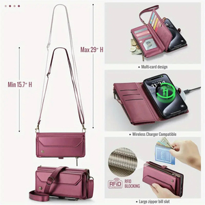 Para <span class=keywords><strong>IPhone</strong></span> 16 <span class=keywords><strong>Pro</strong></span> <span class=keywords><strong>Max</strong></span> Long Lanyard PU Flip <span class=keywords><strong>Funda</strong></span> <span class=keywords><strong>de</strong></span> teléfono <span class=keywords><strong>de</strong></span> cuero para <span class=keywords><strong>iPhone</strong></span> 15 14 13 <span class=keywords><strong>12</strong></span> Aslant Zipper Wallet Card Bags Cover - Product Image 5