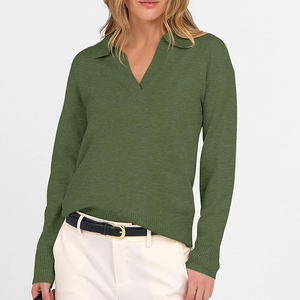 Pull en maille respirant et léger à col en V pour femmes, personnalisable, col polo blanc, pull en maille OEM - Product Image 3