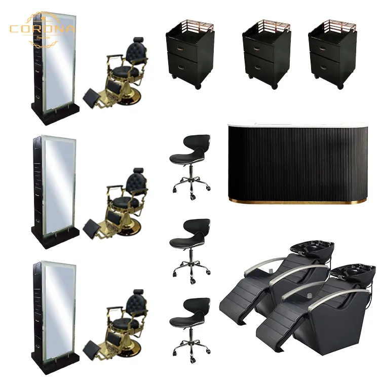 Benutzer definierte Farbe Moderne Friseur Wasch stuhl Friseur Spiegel Styling Station Friseursalon Ausrüstung Set Möbel