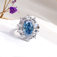 Bague halo personnalisée Messi Jewelry MSR-1820 PT950, bijou avec diamant bleu de laboratoire de 4,1 carats de forme ovale