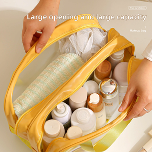 HANFEIZI PU+PVC Dry-wet Separation <b>Cosmetic</b> <b>Storage</b> Wash Bag Travel Toiletry Bag for Beach Swimming Pool Bathroom - Product Image 3