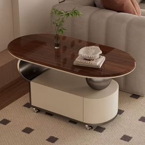 Mesa de centro de mármol estilo italiano con almacenamiento y ruedas para sala de estar - Product Image 4