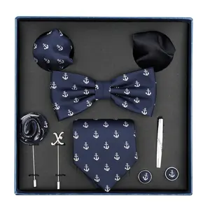 Custom Fashion Design Polyester Fabric Bow Ties Mens Neckties 8 Pieces Set with Packaging Gift Box