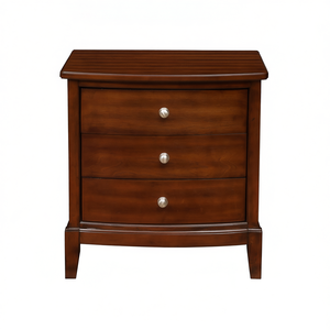 Table de chevet de style transitionnel, finition cerisier foncé, 3 tiroirs, poignées en nickel satiné, meubles de chambre à coucher - Product Image 1