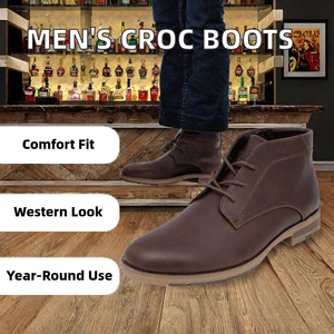 Bottes Chukka marron texturées effet crocodile pour homme, à lacets, bout rond, mi-mollet, pour l'automne et l'hiver - Product Image 2