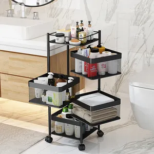 Multi-layer Movable Fruit Rack Carbon Steel Dish Bowl Cups Trolley Shelf Rotating Vegetable Storage Rolling Cart Rack