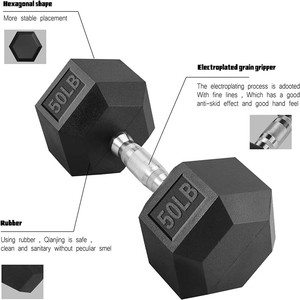 Haltères hexagonaux en fonte recouverts de caoutchouc 1-50 kg 2-100 lb, logo personnalisé OEM, couleur et poids sur mesure, certifiés CE, vente en gros d'usine, pour salle de sport commerciale - Product Image 5