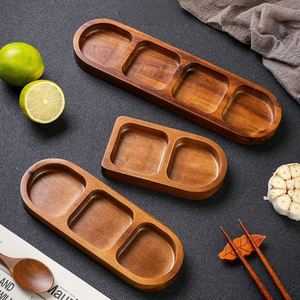 Sustainable Acacia Wood Two-Three-Hole Oval Plates Disposable Serve Trays for Barbecues Hot Pot Pickles Dipping <b>Sauces</b> Hotels - Product Image 3