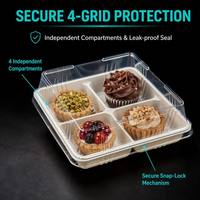 Boîte à gâteau transparente en PET, emballage pour tranches de gâteau, conteneur à emporter pour boulangerie, boîte en plastique PET carrée à 4 compartiments