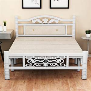 Lit en fer portable, pliable, anti-panneaux d'éclatement, épaissi, blanc, simple ou double, avec cadre de présentation en bois - Product Image 1