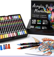 Nouvel ensemble de stylos à peinture acrylique à double pointe, 48 couleurs, 24 pièces, marqueurs acryliques permanents, non effaçables, pour la peinture