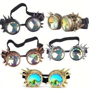 Lunettes de soleil personnalisées avec logo pour hommes et femmes, lunettes steampunk à rivets, lunettes de cosplay vintage gothiques, lunettes EDM, lunettes kaléidoscope arc-en-ciel - Product Image 6