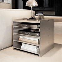 Table Basse de Chevet en Acier Inoxydable Style Industriel avec Rangement, Meuble Modulaire Combinable pour Salon et Chambre