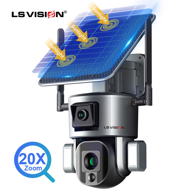LS VISION HD 20X Dual Lens WIFI 4G Solar Powered Camera Wireless Outdoor SIM Card Surveillance CCTV Network Camera