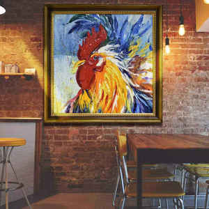 <span class=keywords><strong>Peinture</strong></span> à l'huile <span class=keywords><strong>moderne</strong></span> de <span class=keywords><strong>coq</strong></span> arc-en-ciel peinte à la main - Portrait coloré d'animal de ferme sur toile de coton et de lin pour décoration murale de la maison - Product Image 3