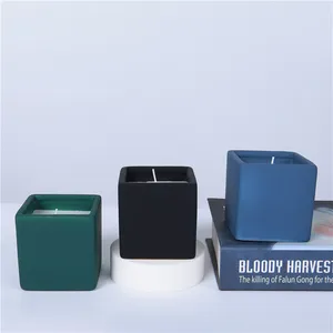 Hot Selling Black Green Black Matte Candle Vessels Cheap Square Ceramic Empty Candle Jars