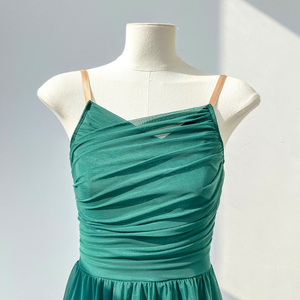 Robe de danse lyrique vert foncé pour filles, costume de ballet contemporain, jupe en tulle fluide, performance scénique, Spandex/Nylon - Product Image 3