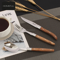 Ensemble de couverts en acier inoxydable 3 pièces, outils de restauration, couteau à steak, fourchette et cuillère en acier inoxydable avec manche en bois