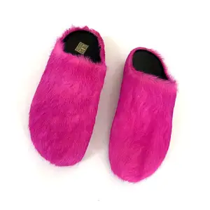 2024 New Designer real horsehair slippers sandals with logo customized