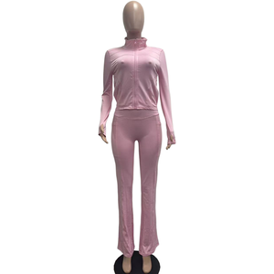 Lässiges 2-Teiliges Set für Damen Outfits Einfarbig Langarm Gestreiftes Patchwork Crop Top und Hose Damen Streetwear - Product Image 4